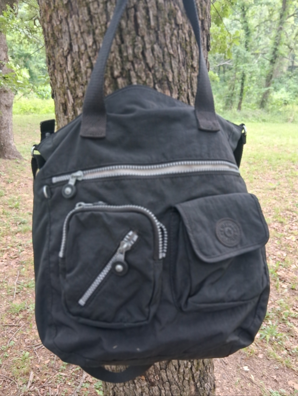 Kipling Black Nylon Shoulder Backpack with Front Pockets